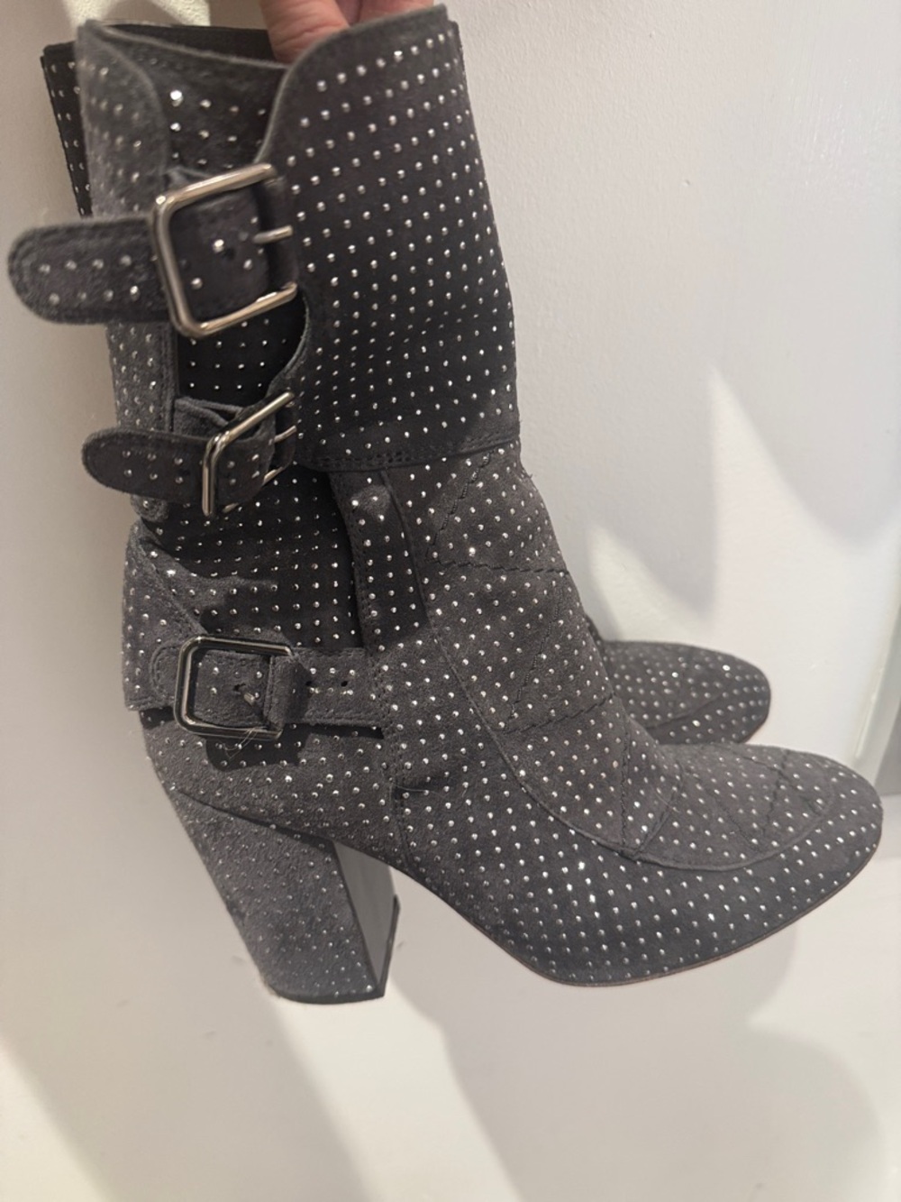 Laurence Dacade Black Studded Suede Buckle Ankle Boots